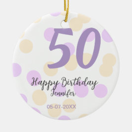 Adorno De Cerámica 50th birthday add name date purple orange polkadot
