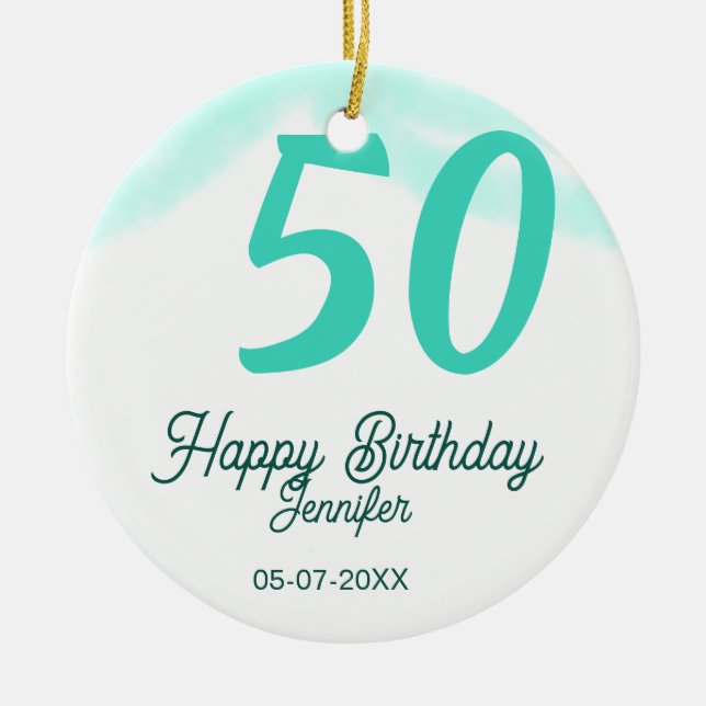Adorno De Cerámica 50th birthday add name date year green pastel bold (Frente)