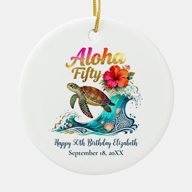 Adorno De Cerámica 50th Fifty Birthday Tropical Ocean Beach Theme (Frente)