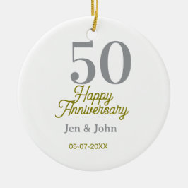 Adorno De Cerámica 50th happy anniversary name date silver gold date 