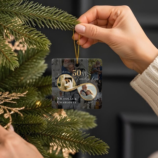 Adorno De Cerámica 50th Wedding Anniversary Infinity Photo Collage (50th Wedding Anniversary Infinity Photo Collage Ceramic Ornament (Front))