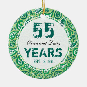 Adorno De Cerámica 55.o Monograma esmeralda de Paisley del