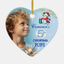 Adorno De Cerámica 5.º regalo de corazón fotográfico de Navidades