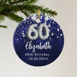 Adorno De Cerámica 60 años estrellas de plata azul marino<br><div class="desc">Un color de fondo azul marino con estrellas falsas de plata. El color azul es desigual. Añadir su nombre,  texto/fecha</div>