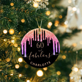 Adorno De Cerámica 60 Fabuloso cumpleaños purpurina arcoiris negro de