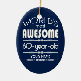 Adorno De Cerámica 60.o Del cumpleaños de los mundos azul marino