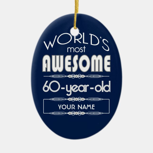 Adorno De Cerámica 60.o Del cumpleaños de los mundos azul marino (Frente)