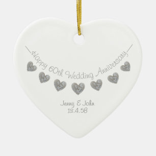 Adorno De Cerámica 60th Diamond Wedding anniversary heart ornament