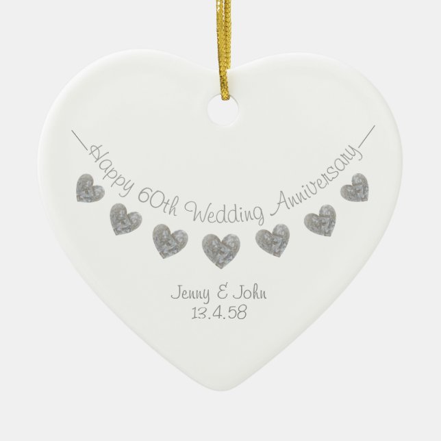 Adorno De Cerámica 60th Diamond Wedding anniversary heart ornament (Frente)