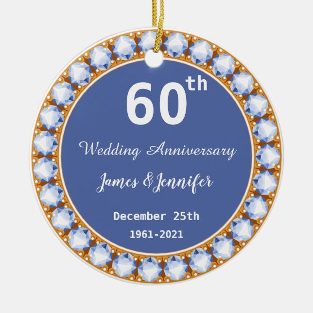 Adorno De Cerámica 60th Wedding Anniversary diamond Custom Names (Frente)