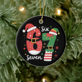 Adorno De Cerámica 67 Meme Six Seven Elf Christmas Santa Hat