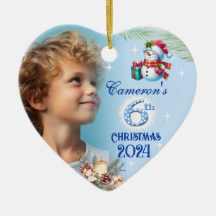 Adorno De Cerámica 6.º regalo de corazón fotográfico de Navidades