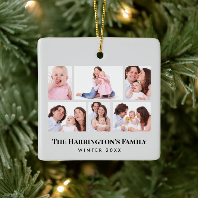 Adorno De Cerámica 6 secciones Personalizado foto marcos grises Minim (Árbol)