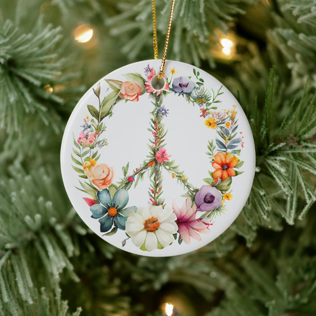 Adorno De Cerámica 70s 60s Peace Sign Colorful (Árbol)