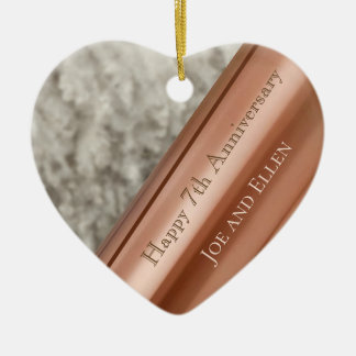 Adorno De Cerámica 7th Anniversary, Wool and Copper Print Heart Keeps