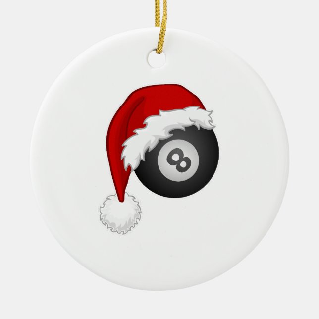 Adorno De Cerámica 8 Ball Santa hat Funny navidades billar snooker (Frente)