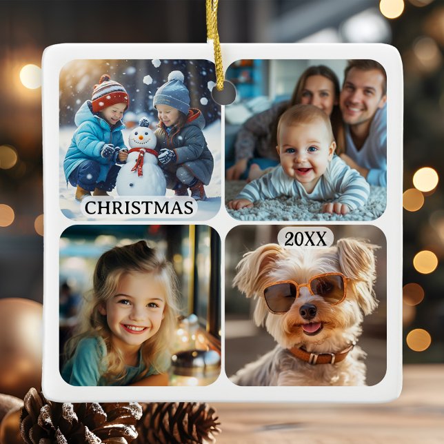 Adorno De Cerámica 8 fotos de Personalizados Navidades Keepsake (Christmas ornament featuring 8 of your custom photos - a delightful keepsake)
