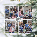 Adorno De Cerámica 8 Nombre de familia de Collage de fotos y Año Blan<br><div class="desc">Celebra las simples alegrías de las vacaciones con un ornamento de cerámica cuadrada blanca y negra de color personalizado 8. El texto de esta plantilla es sencillo de personalizar y las imágenes pueden ser diferentes o iguales en la parte delantera y posterior (IMAGE PLACEMENT TIP: Una forma fácil de centrar...</div>