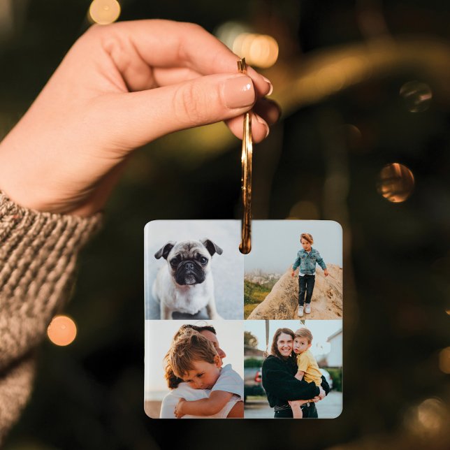 Adorno De Cerámica 8 Photo Square Collage Minimal Family Photo (Eight Photo Square Collage Minimal Family Photo Ceramic Ornament)