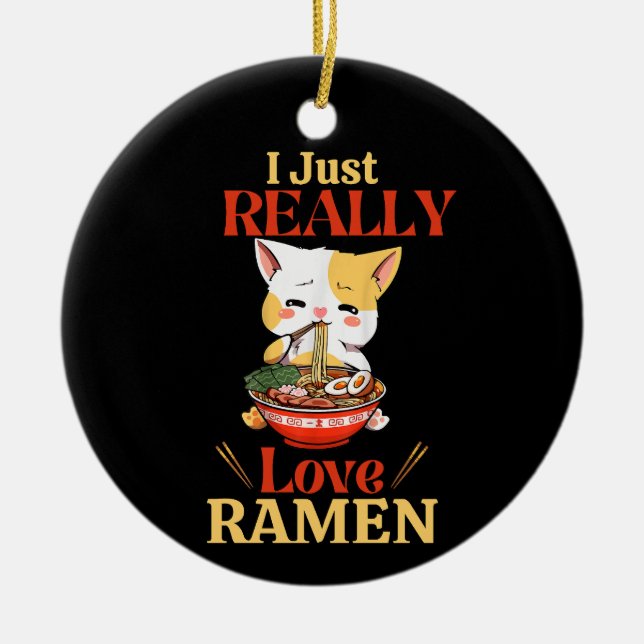 Adorno De Cerámica A Kitten le encanta Ramen (Frente)