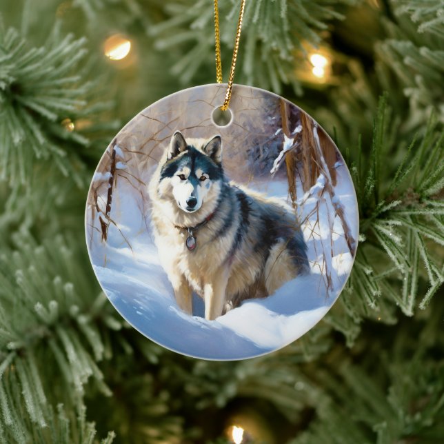 Adorno De Cerámica Aaskan Malamute deja que nieve Navidades (Árbol)