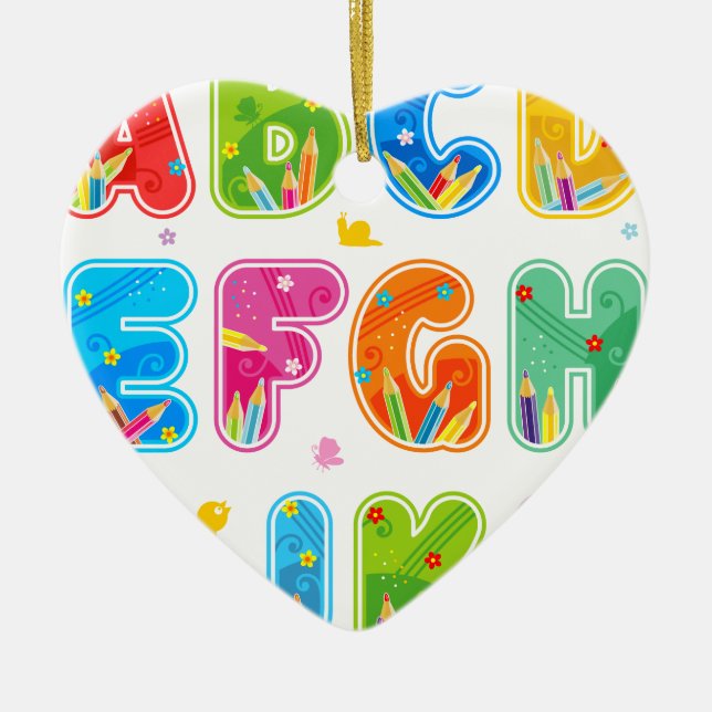 Adorno De Cerámica ABC adornado fijado, A-L de las letras (Frente)