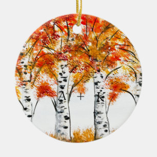 Adorno De Cerámica Abedules acuarela árboles Otoño Boda de otoño