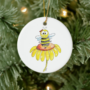 Adorno De Cerámica Abeja caprichosa sobre una flor
