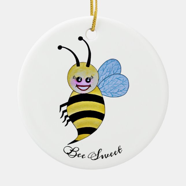 Adorno De Cerámica Abeja Cuidada De Acuarela Con Sonrisa Feliz (Frente)