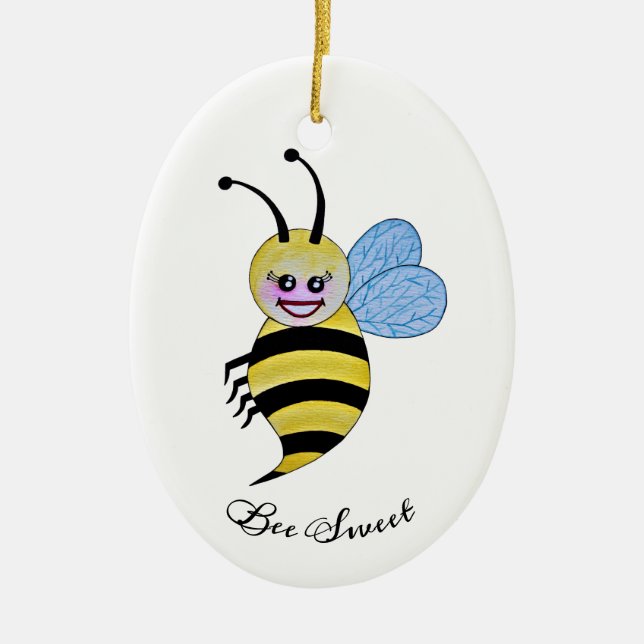 Adorno De Cerámica Abeja Cuidada De Acuarela Con Sonrisa Feliz (Frente)