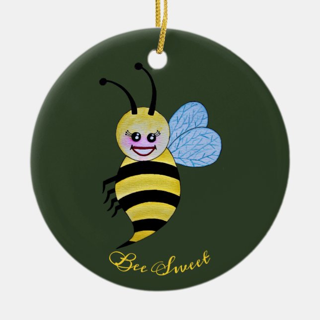 Adorno De Cerámica Abeja Cuidada De Acuarela Con Sonrisa Feliz (Frente)