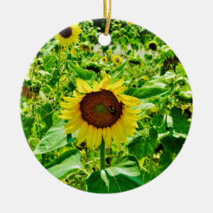 Adorno De Cerámica Abeja en el girasol amarillo
