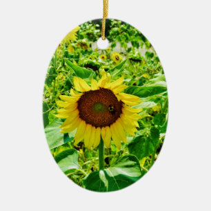 Adorno De Cerámica Abeja en el girasol amarillo