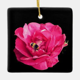 Adorno De Cerámica Abeja, en una flor rosa