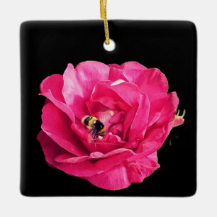 Adorno De Cerámica Abeja, en una flor rosa