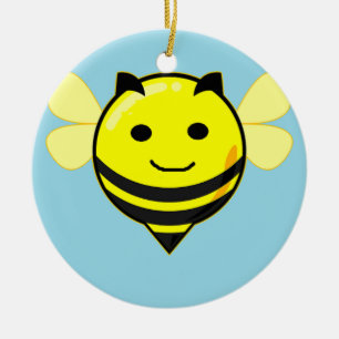 Adorno De Cerámica Abeja feliz con azul
