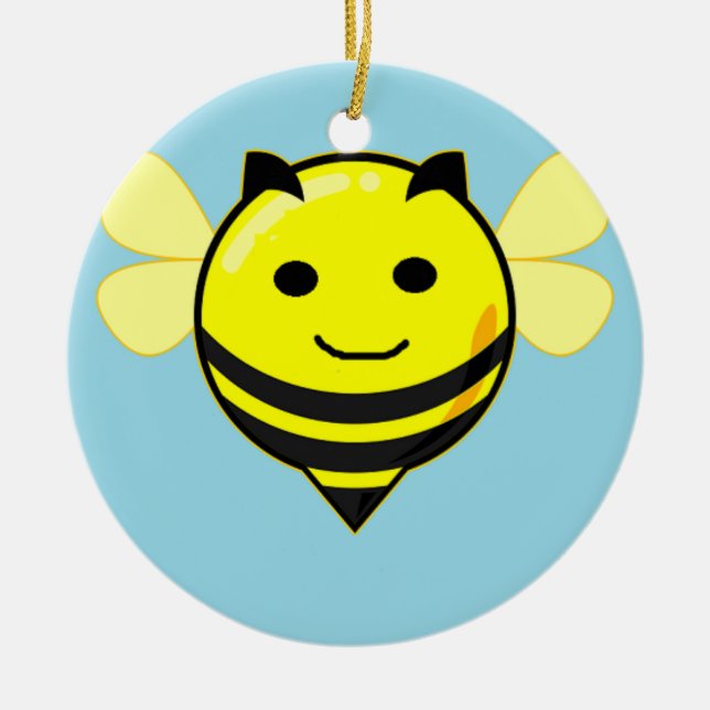 Adorno De Cerámica Abeja feliz con azul (Frente)