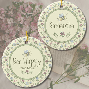 Adorno De Cerámica Abeja Feliz Leer Más Amante de Libros Florales