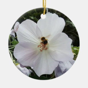 Adorno De Cerámica Abeja, sobre una flor blanca