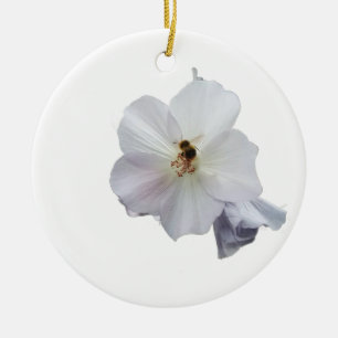 Adorno De Cerámica Abeja, sobre una flor blanca