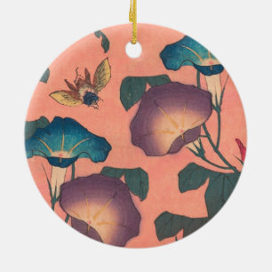 Adorno De Cerámica Abeja y Flor Arte Japonés Asiático