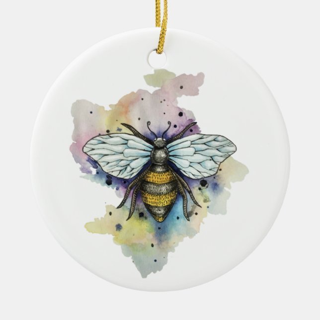 Adorno De Cerámica Abeja Y Lavado De Arcoiris (Frente)