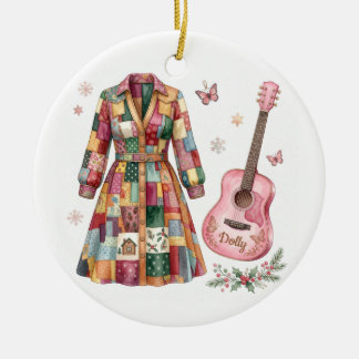 Adorno De Cerámica Abrigo Dolly de Muchos Colores Guitarra Rosa