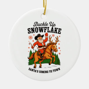 Adorno De Cerámica Abróchense Snowflake Rodeo Vaquero Santa Navidad
