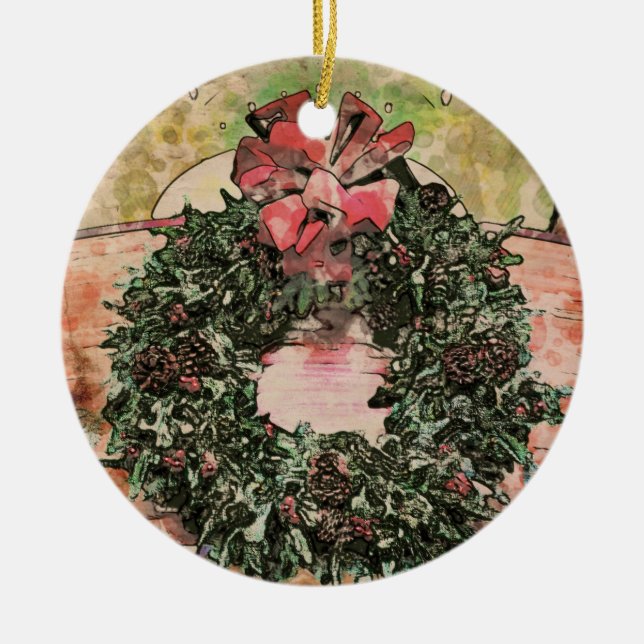 Adorno De Cerámica Abstract Christmas Wreath Ornament (Frente)