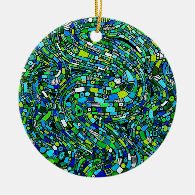 Adorno De Cerámica Abstract Design Blue Green Waves Shapes (Frente)