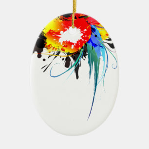 Adorno De Cerámica Abstract Wild Parrot Paint Splatters