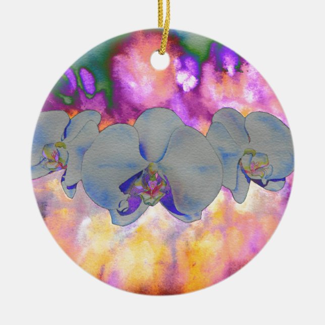 Adorno De Cerámica Abstracto acuarela orquídeas florales tropicales (Frente)
