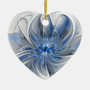 Adorno De Cerámica Abstracto Flor de arte fractal de color gris azul