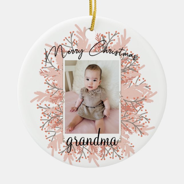 Adorno De Cerámica Abuela de foto de Navidades de nietos (Frente)